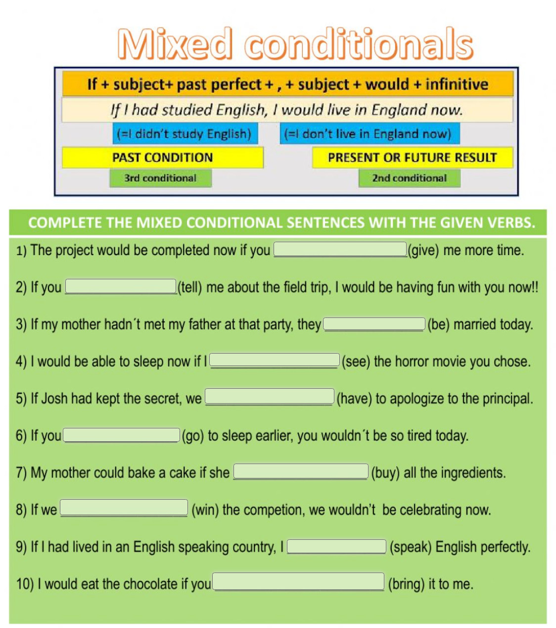 All conditionals – mixed conditionals, alternatives to if, inversion -  Test-English